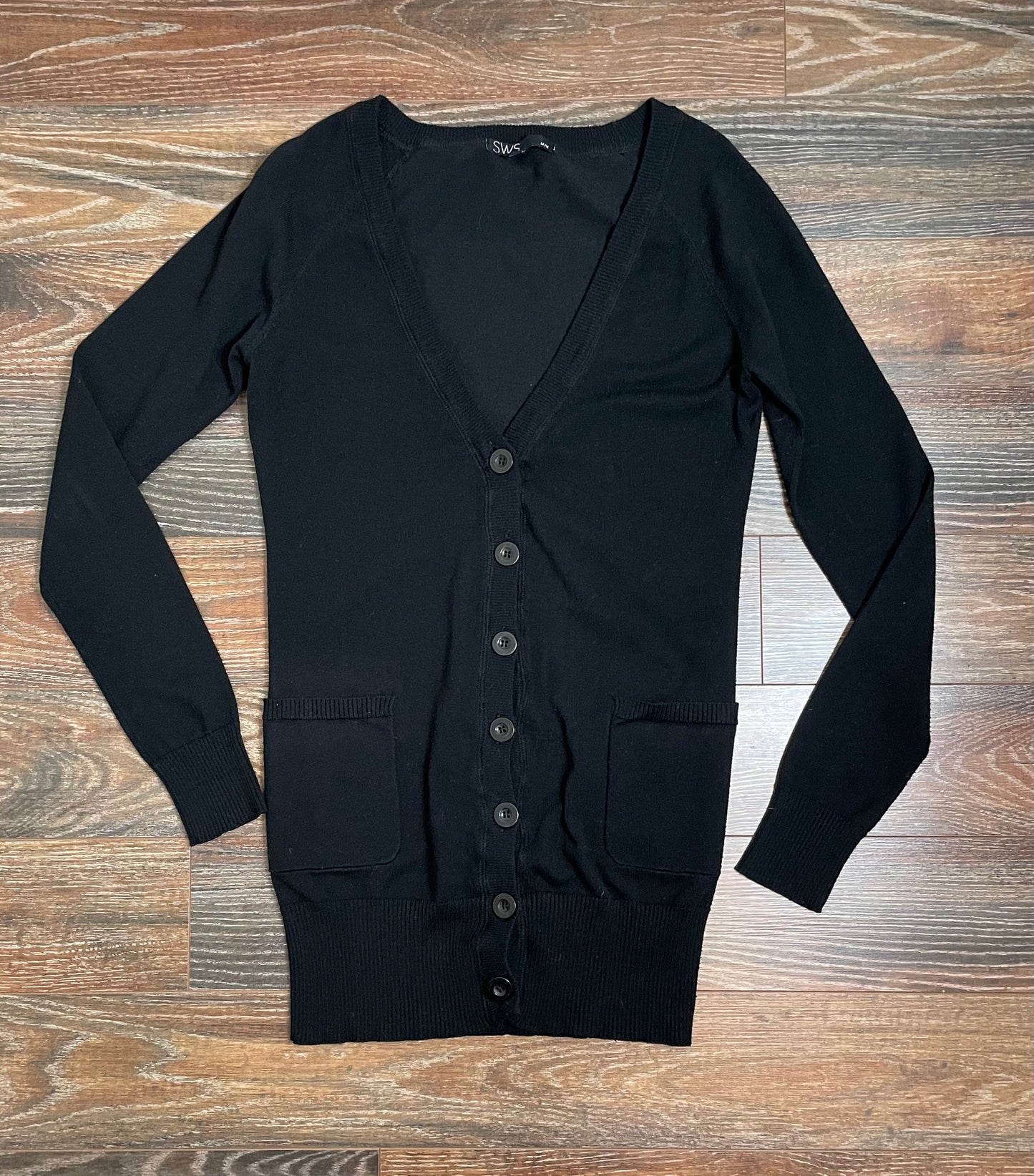 SWS Long Black Button Up Cardigan