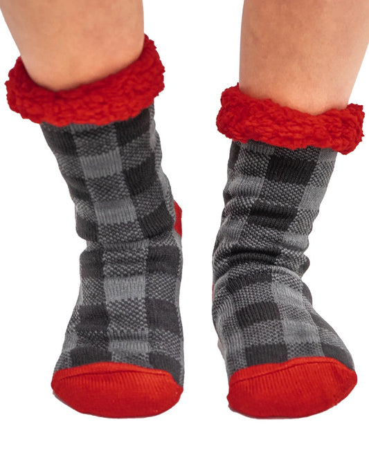 Unisex Grey Plaid Plush Socks