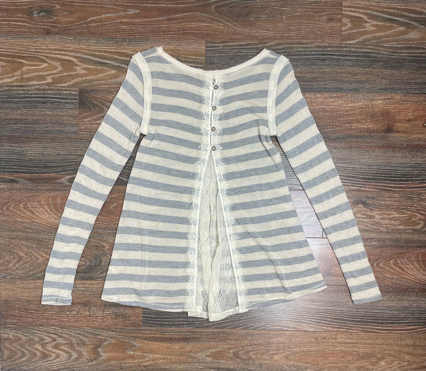 Rewind Striped Long Sleeved Top with Lace down the back